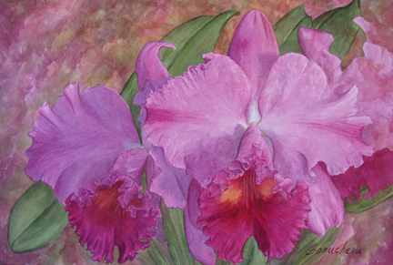 cattleya orchid art painting Lc Nigrescent 'Flare' laeliacattleya