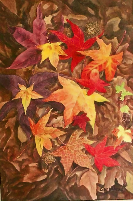 sweet gum leaves in fall art painting watercolor