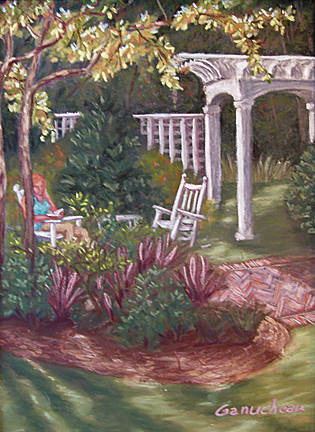 Garden pastel art painting of a garden in Demarest Landing