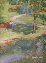 Painting of the lake at Hugh MacRae Park in Wilmington NC