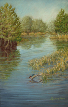 Pastel painting of the Cypress Lake behind the New Hanover County Senior Center
