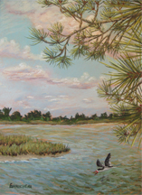 The road to beaufort. Pastel painting of the view from the Duke Marine Lab on Pivers Island